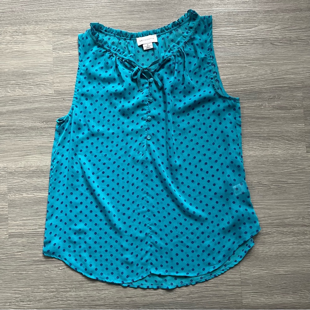Turquoise Liz Claiborne Sheer Polka Dot Prairie Cottagecore Blouse